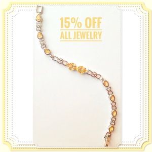 🆕 Genuine Citrine White 14k GF Art Deco Tennis Bracelet NWT